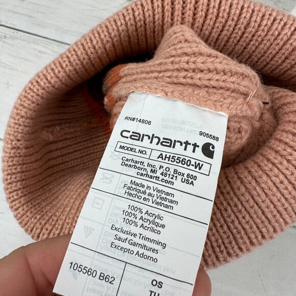 Lot of 2 Carhartt Rib Knit Beanie Pink /white Stripe Women's NEW Hat OS - Picture 3 of 7